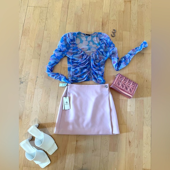 Zara blue and pink sheer ruched top - Picture 3 of 3